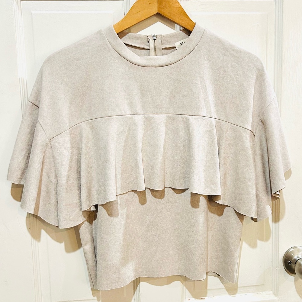 Standard People's Project LA Vegan Suede Taupe Ruffle Top NWT Size S